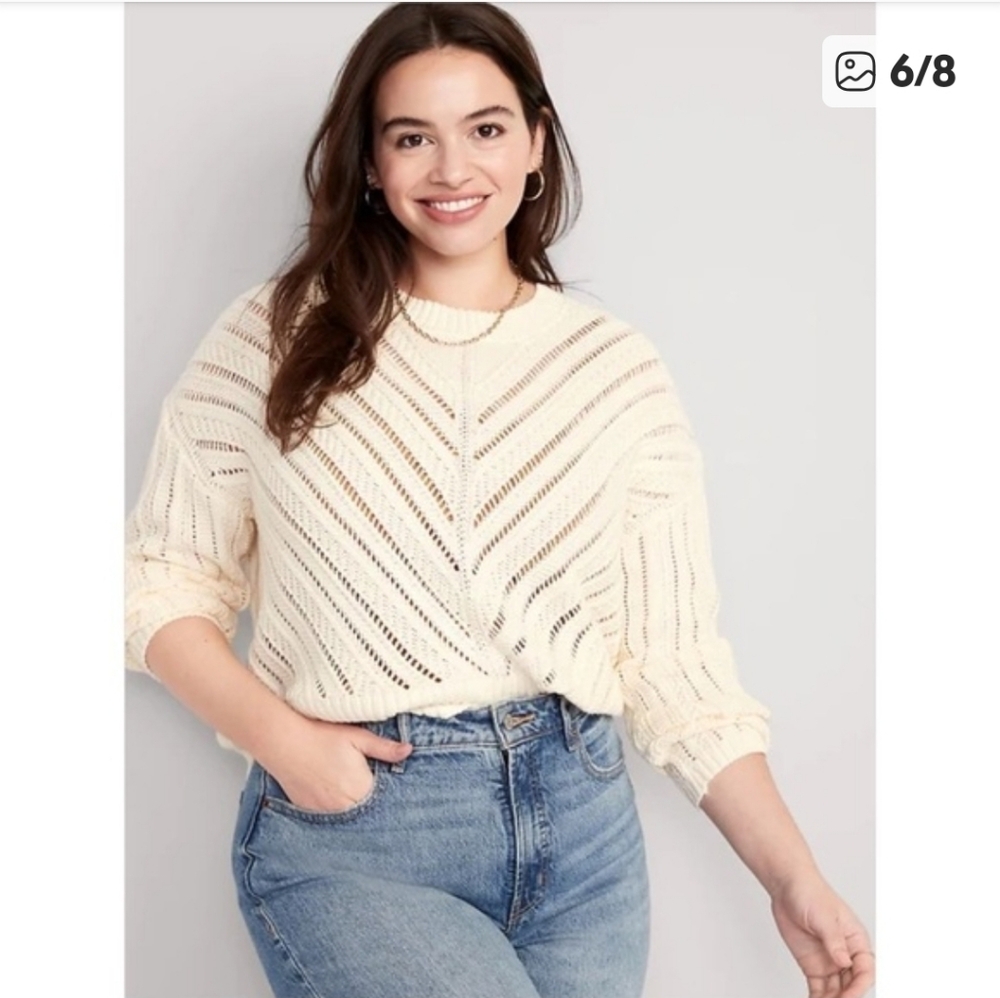 Old Navy Cropped Chevron Open Knit Cotton Sweater / Cream XXL